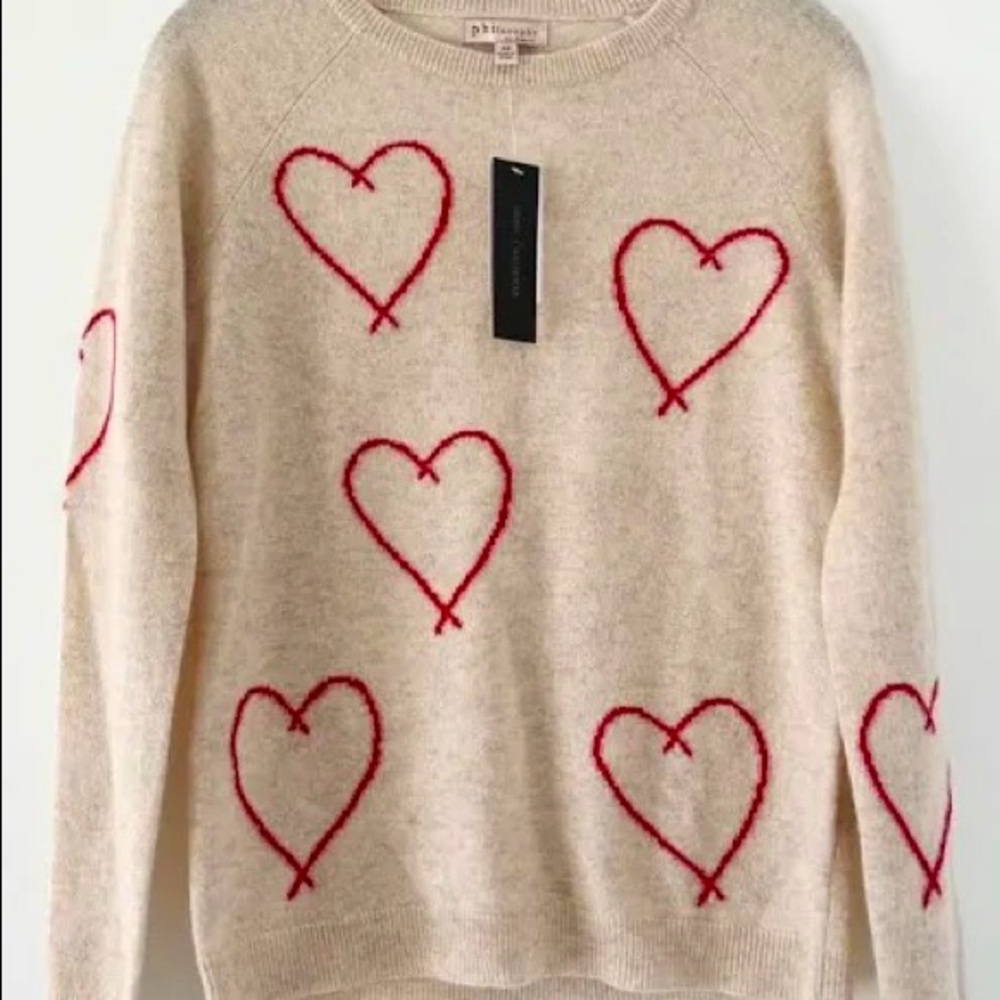 Philosophy 100% cashmere sweater w hearts, sz S $225 NWT